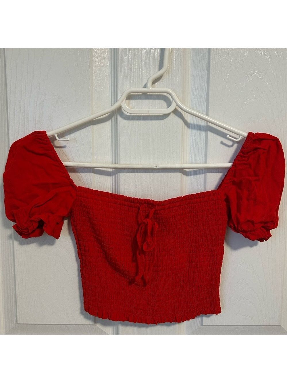 Wilfred Red Smocked Puff Sleeve Top, Size XXSMALL.